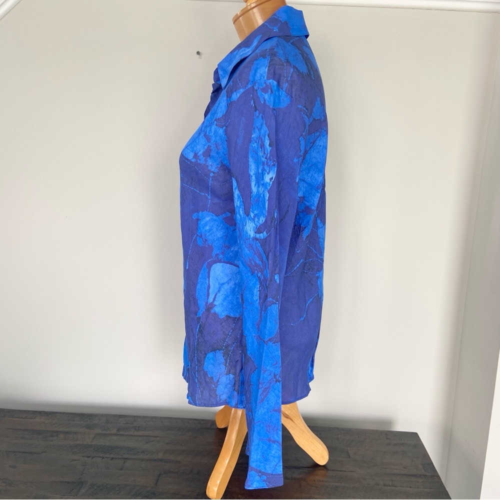 MNG MANGO Blue Abstract Print Trio Button-Up Shirt Women’s 8 - Picture 2 of 6